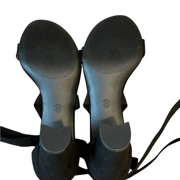 New-Elegant Black Heels Lace up Ribbon Tie Strappy Sandals Size: 7 - Picture 8 of 10
